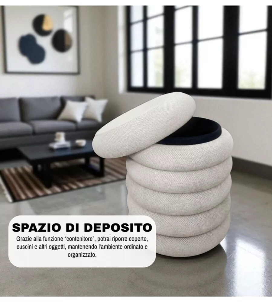 POUF CONTENITORE BELLAHOME AVORIO 38X38X45 CM