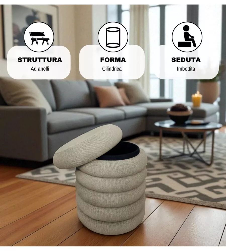 POUF CONTENITORE BELLAHOME BEIGE 38X38X45 CM