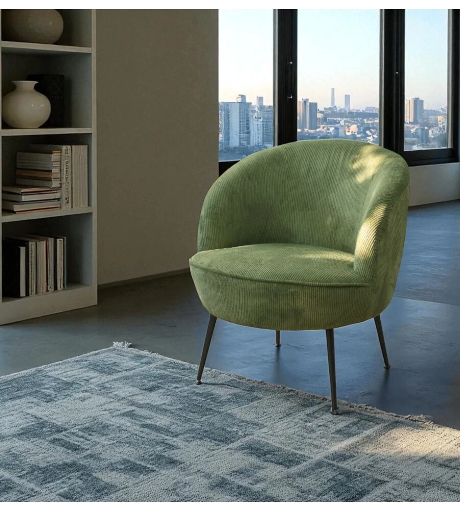 POLTRONA "NORA" IN VELLUTO A COSTE SALVIA 63X71X71 CM
