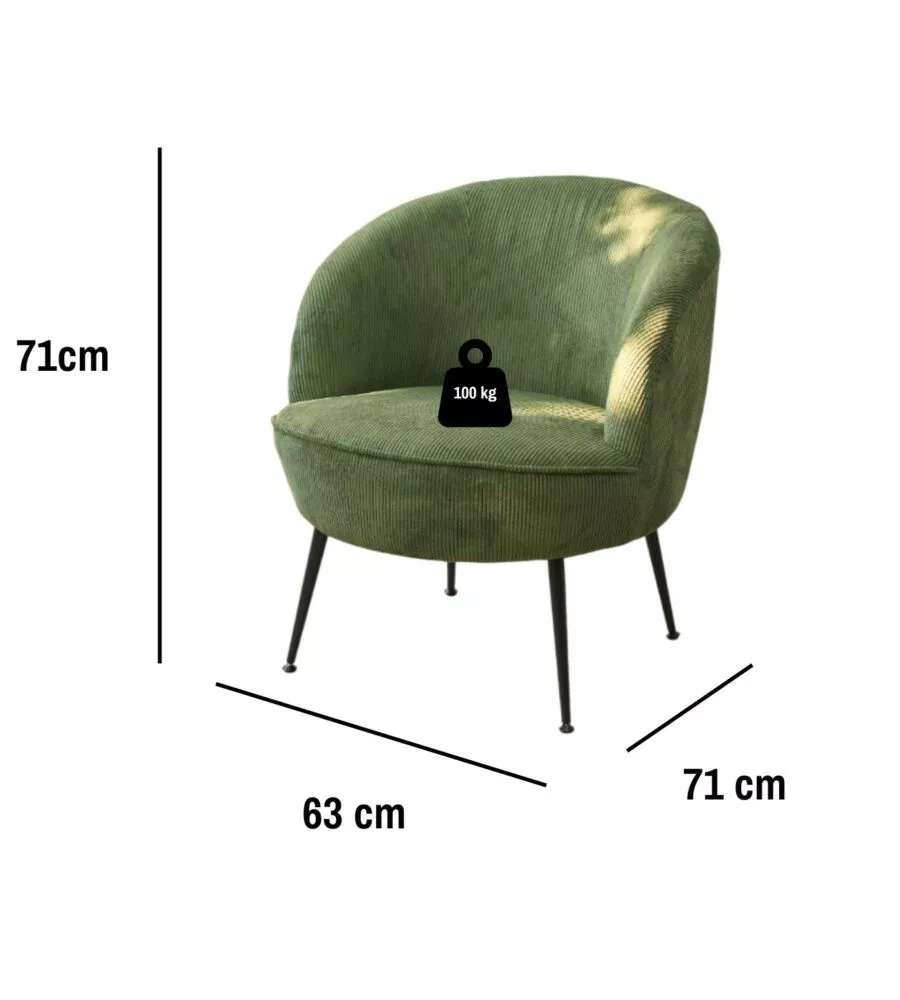 POLTRONA "NORA" IN VELLUTO A COSTE SALVIA 63X71X71 CM