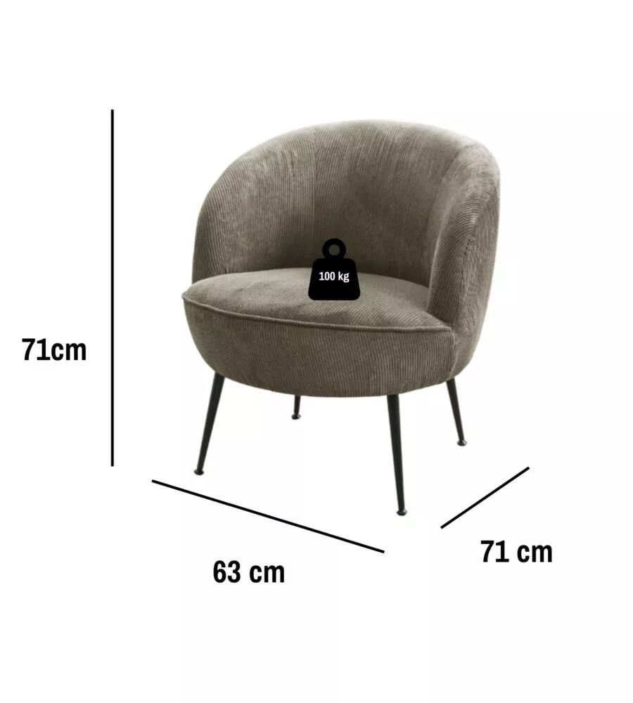 POLTRONA "NORA" IN VELLUTO A COSTE GRIGIO 63X71X71 CM
