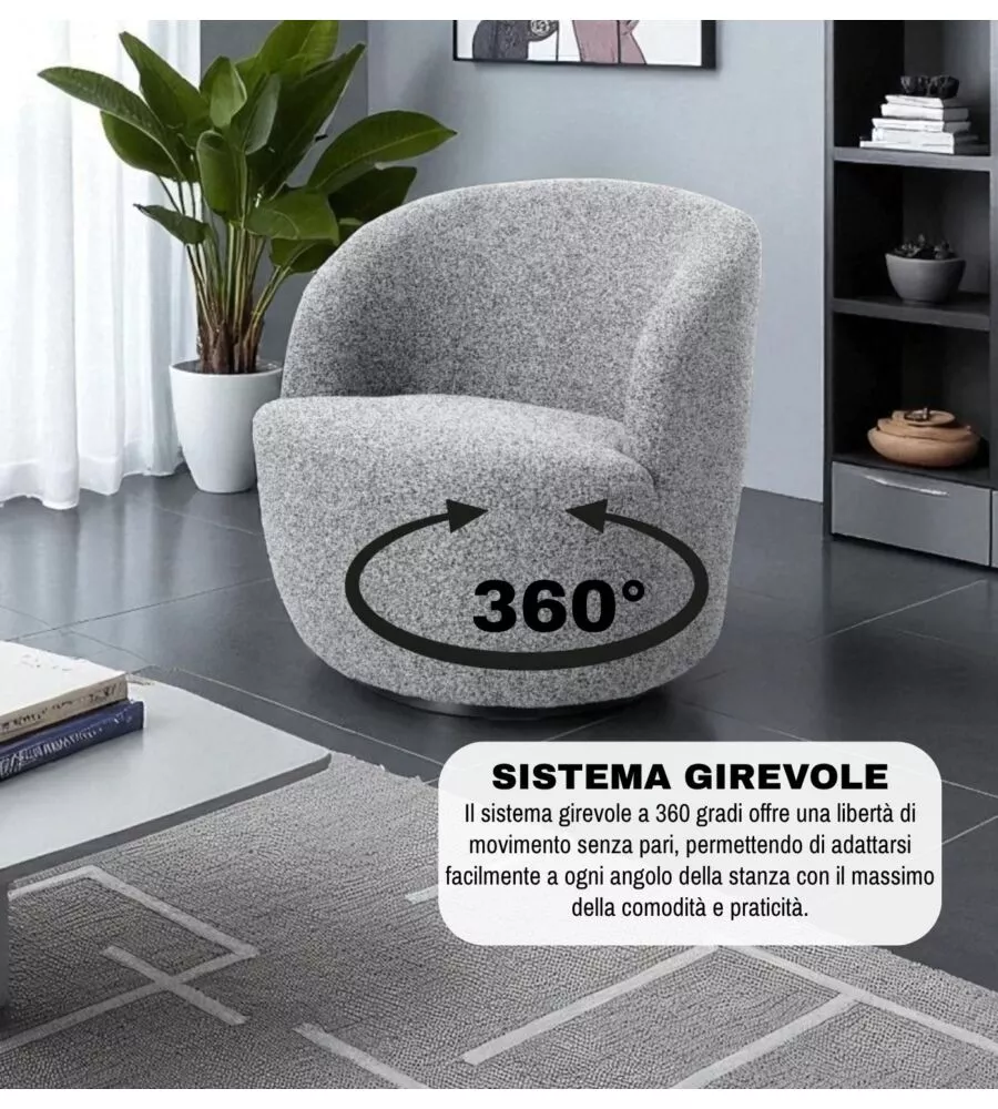 POLTRONA GIREVOLE BELLAHOME "AURA" GRIGIO 65X77X69 CM