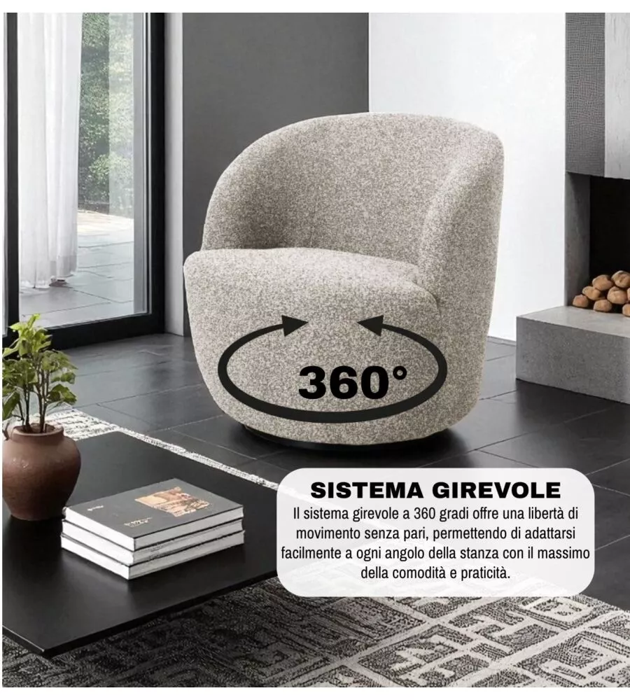 POLTRONA GIREVOLE BELLAHOME "AURA" SABBIA 65X77X69 CM