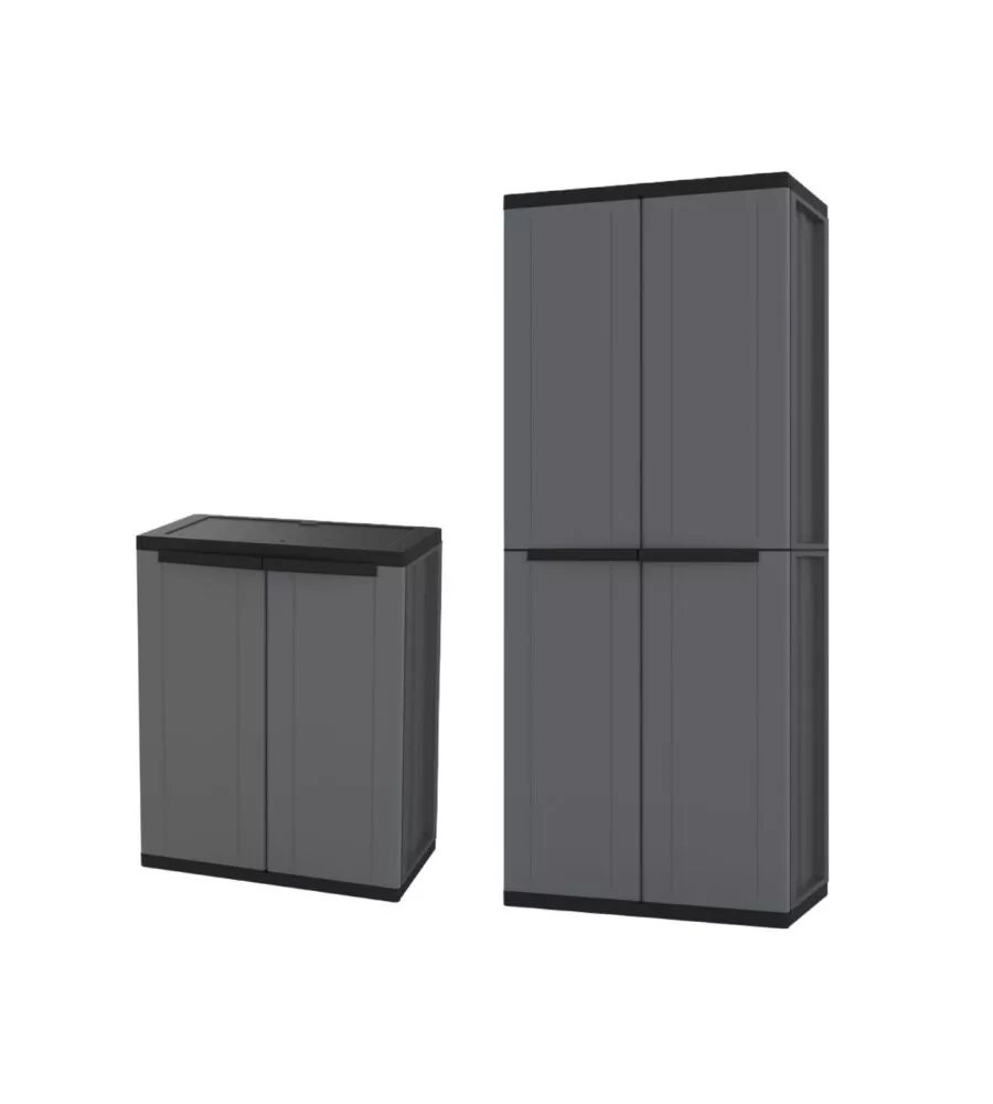 SET 2 ARMADI IN POLIPROPILENE ALTO E BASSO GRIGIO