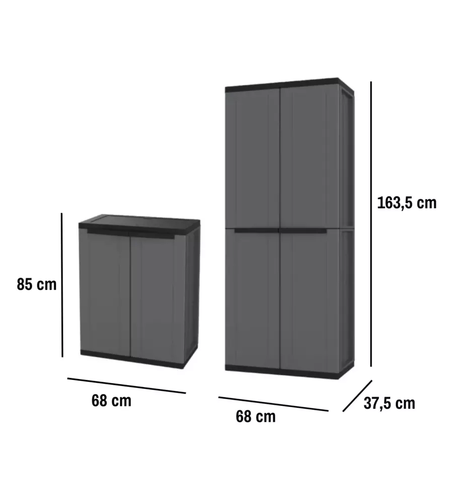 SET 2 ARMADI ALTO E BASSO TERRY IN POLIPROPILENE GRIGIO 68X37,5X85/163,5 CM