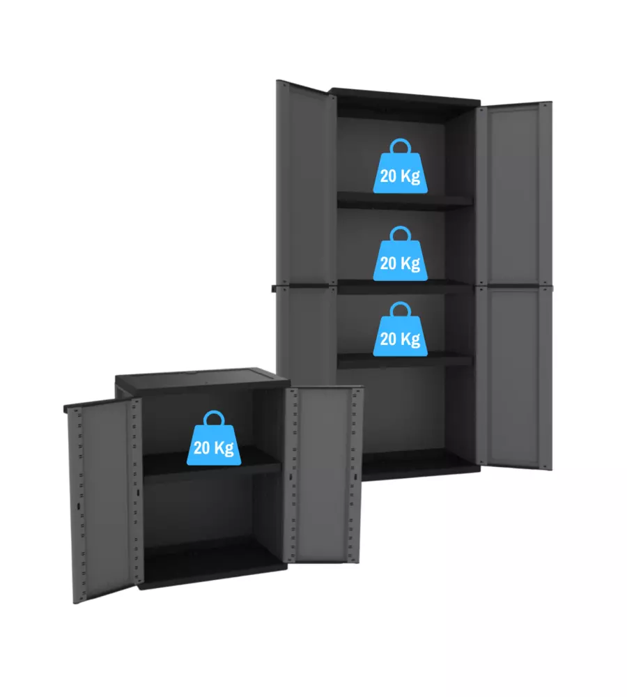 SET 2 ARMADI ALTO E BASSO TERRY IN POLIPROPILENE GRIGIO 68X37,5X85/163,5 CM