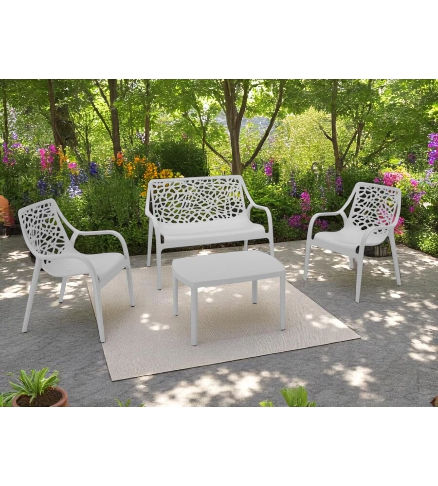 SET DA GIARDINO "HONOLULU" IN POLIPROPILENE GRIGIO 1 DIVANO, 2 POLTRONE E 1 TAVOLINO