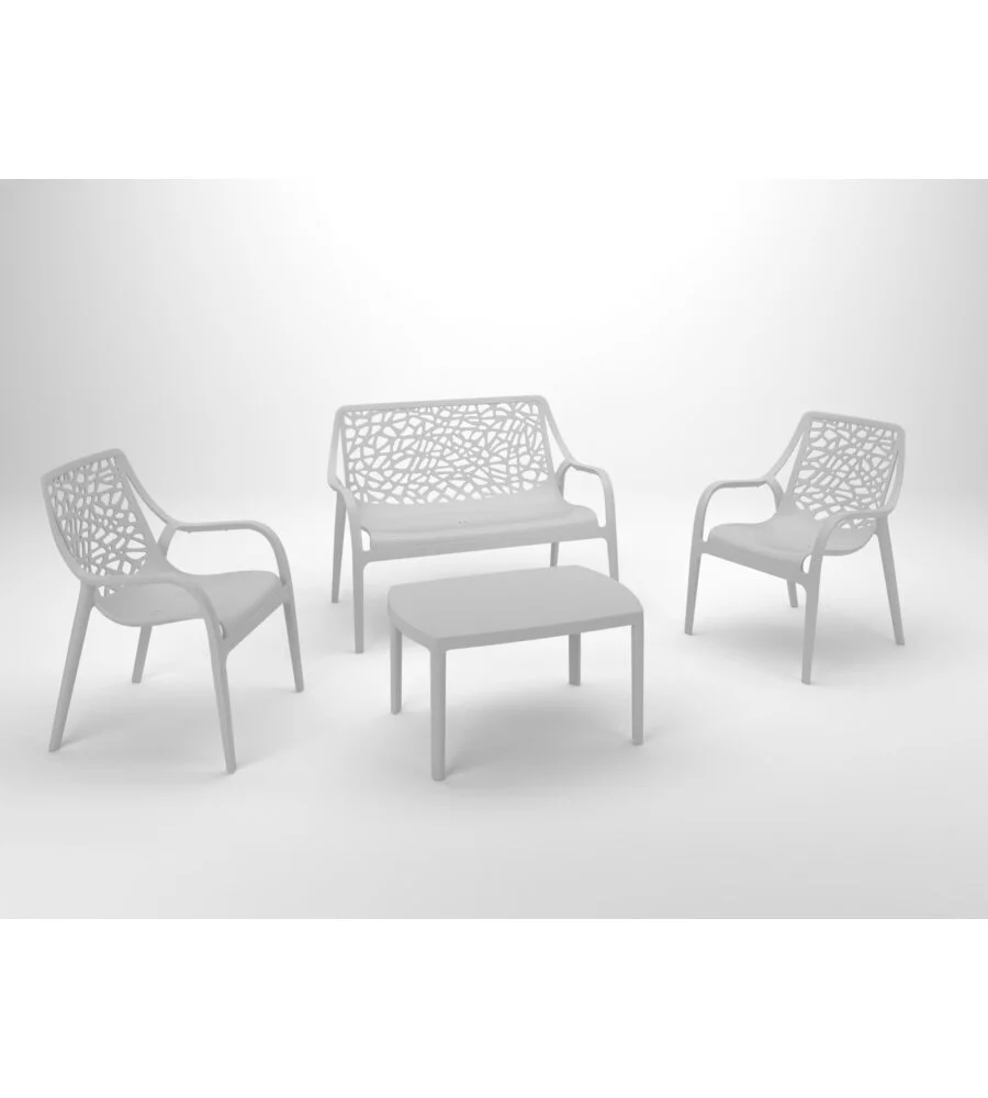 SET DA GIARDINO "HONOLULU" IN POLIPROPILENE GRIGIO 1 DIVANO, 2 POLTRONE E 1 TAVOLINO