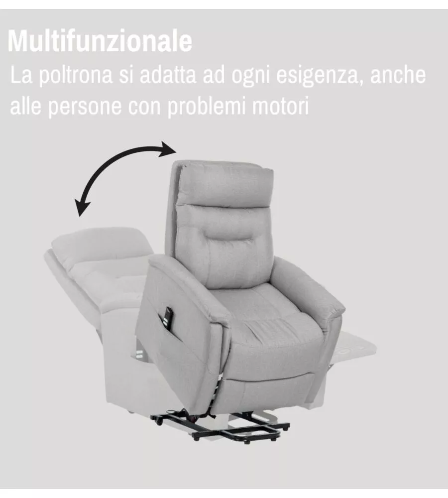 POLTRONA CON RECLINER E ALZATA ELETTRICO BELLAHOME "PRATO" GRIGIO 82X90X108 CM