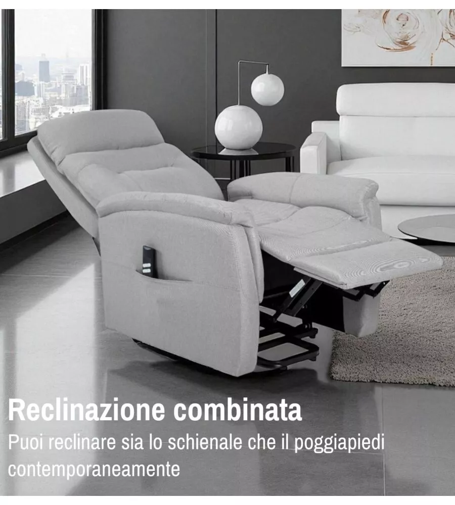 POLTRONA CON RECLINER E ALZATA ELETTRICO BELLAHOME "PRATO" GRIGIO 82X90X108 CM