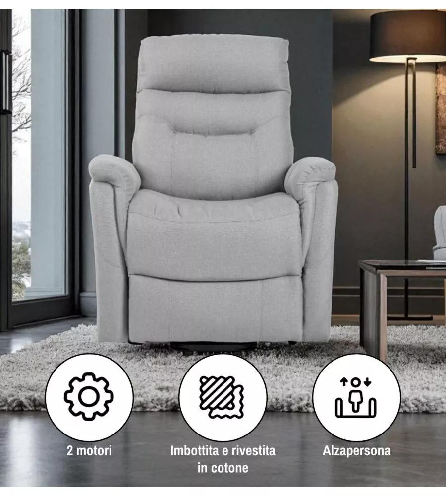 POLTRONA CON RECLINER E ALZATA ELETTRICO BELLAHOME "PRATO" GRIGIO 82X90X108 CM