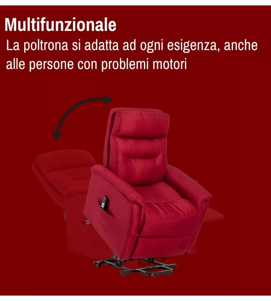 POLTRONA CON RECLINER E ALZATA ELETTRICO BELLAHOME "PRATO" BORDEAUX 82X90X108 CM