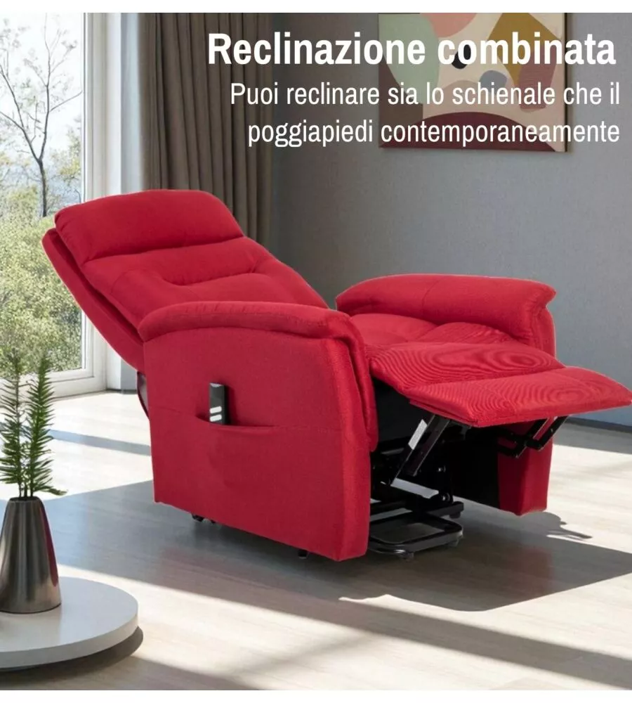 POLTRONA CON RECLINER E ALZATA ELETTRICO BELLAHOME "PRATO" BORDEAUX 82X90X108 CM