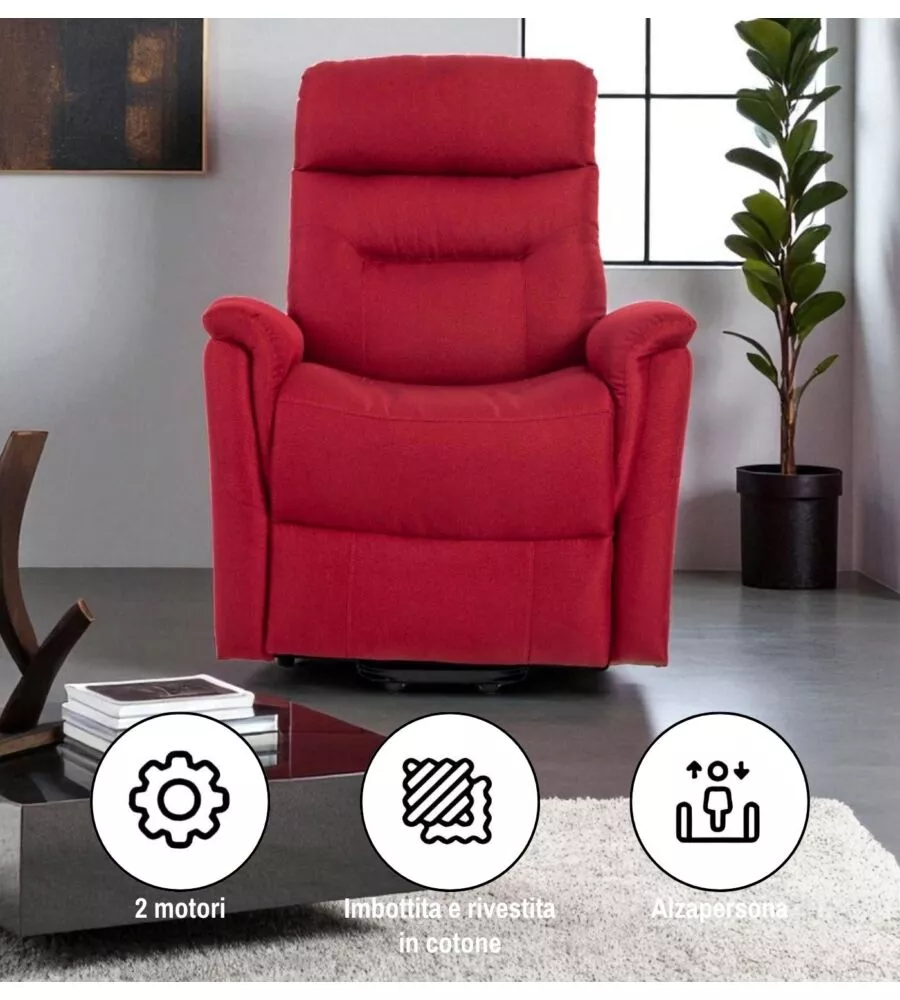 POLTRONA CON RECLINER E ALZATA ELETTRICO BELLAHOME "PRATO" BORDEAUX 82X90X108 CM