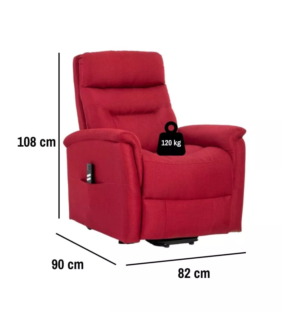 POLTRONA CON RECLINER E ALZATA ELETTRICO BELLAHOME "PRATO" BORDEAUX 82X90X108 CM