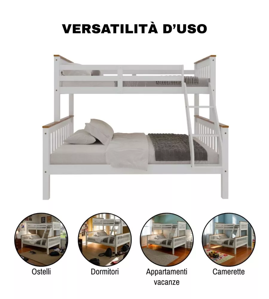 LETTO A CASTELLO BELLAHOME "AVIGNONE" IN PINO MASSELLO BIANCO 202,5X132X155 CM