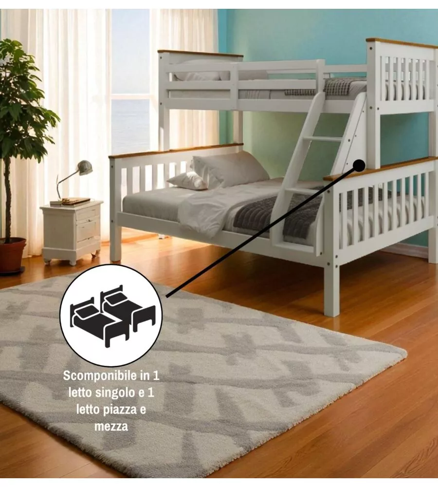 LETTO A CASTELLO BELLAHOME "AVIGNONE" IN PINO MASSELLO BIANCO 202,5X132X155 CM