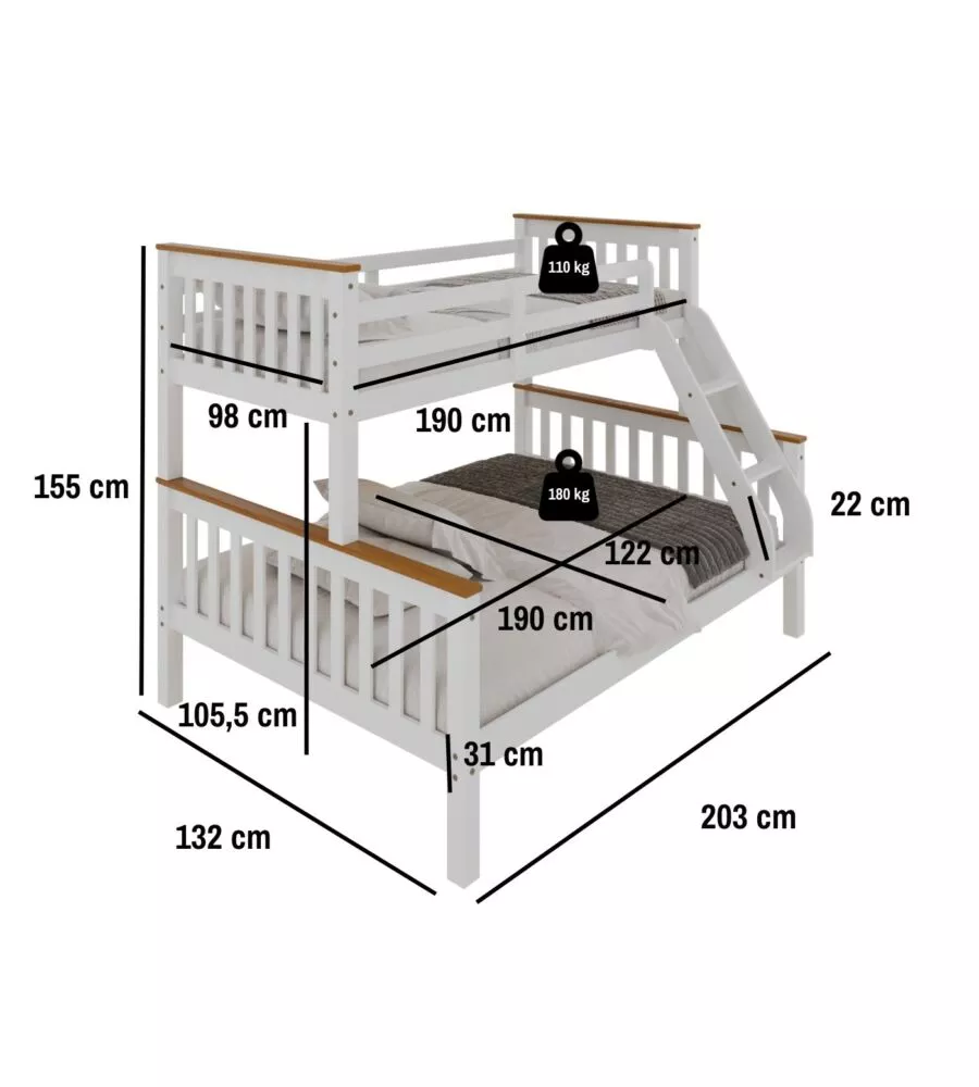 LETTO A CASTELLO BELLAHOME "AVIGNONE" IN PINO MASSELLO BIANCO 202,5X132X155 CM