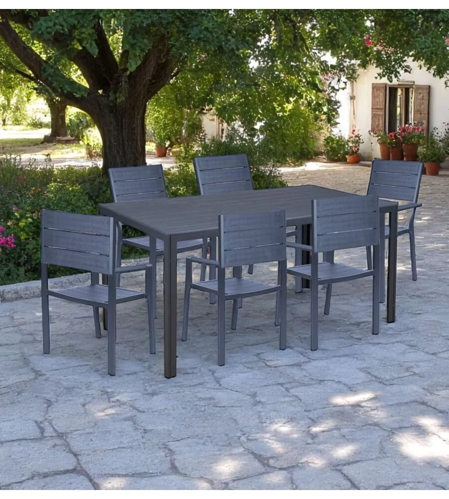 SET DA GIARDINO ESSENZA "SVEN" ANTRACITE 6 SEDUTE E TAVOLO