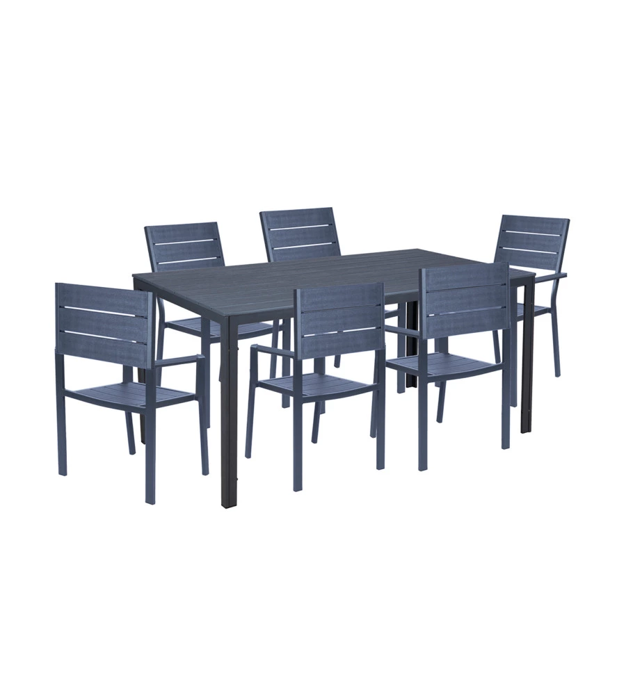 SET DA GIARDINO ESSENZA "SVEN" ANTRACITE 6 SEDUTE E TAVOLO