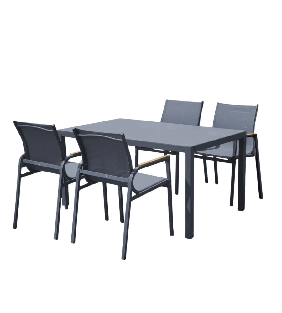 SET DA GIARDINO SOLARIA "TARQUINIA" ANTRACITE IN FERRO E VETROCERAMICA 4 SEDUTE E TAVOLO