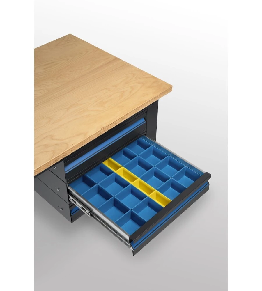 BANCO DA LAVORO GARAGE FISSO FAMI "LINEA 391" IN LEGNO DI FAGGIO E LAMIERA GRIGIO ANTRACITE 150X75X87,7 CM
