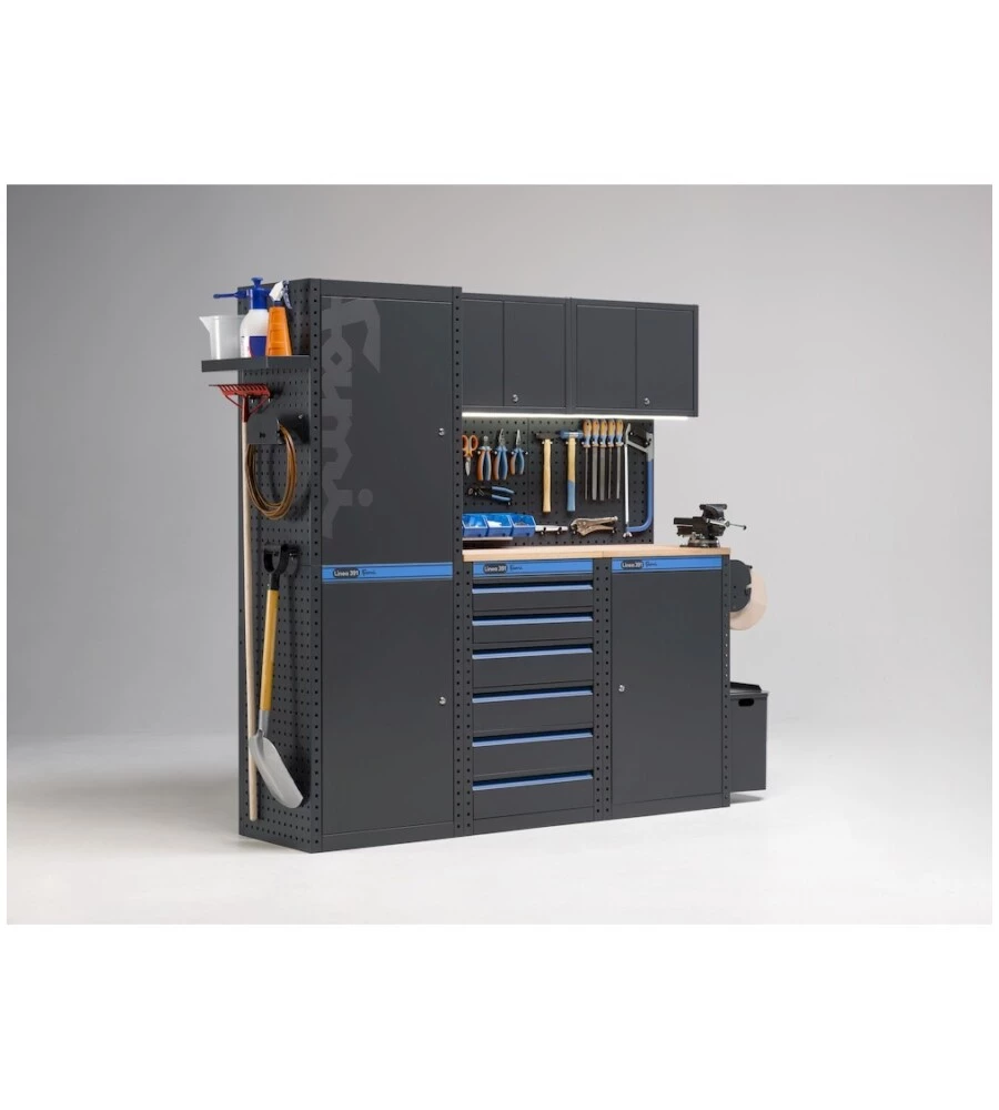 ARREDAMENTO MODULARE GARAGE FAMI "LINEA 391" CON ARMADI A 1 ANTA E CASSETTIERA IN LAMIERA ANTRACITE 182,4X49,5X190 CM
