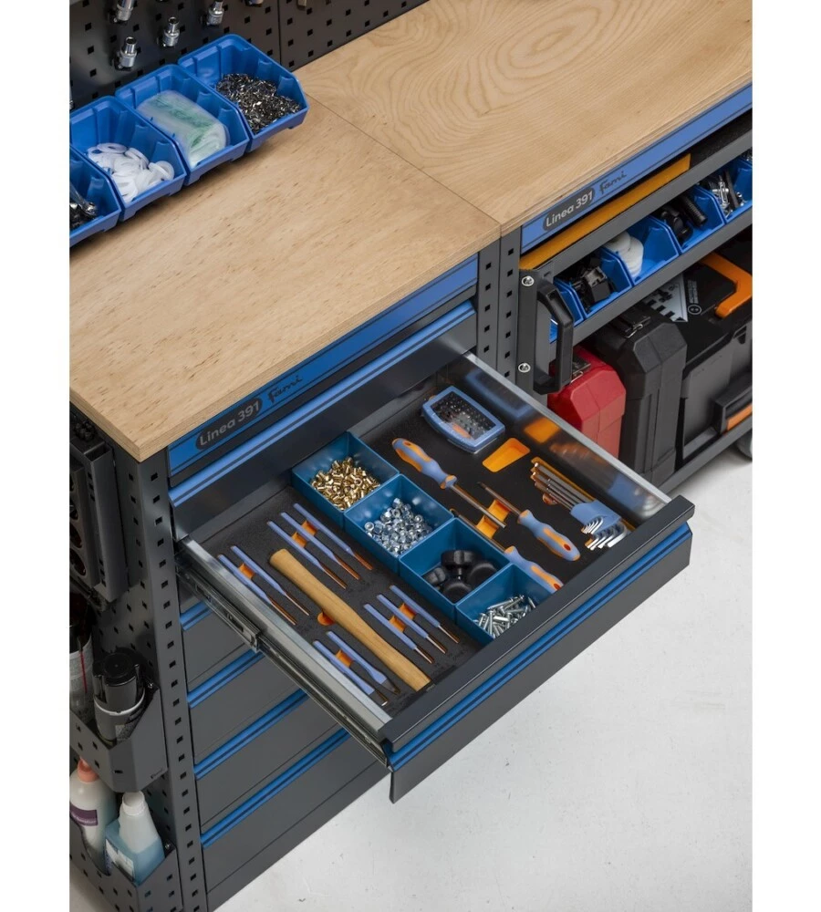ARREDAMENTO MODULARE GARAGE FAMI "LINEA 391" ANGOLARE IN LAMIERA ANTRACITE 368,8+247,2X49,5X190 CM