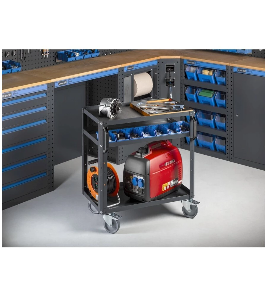 ARREDAMENTO MODULARE GARAGE FAMI "LINEA 391" ANGOLARE IN LAMIERA ANTRACITE 368,8+247,2X49,5X190 CM