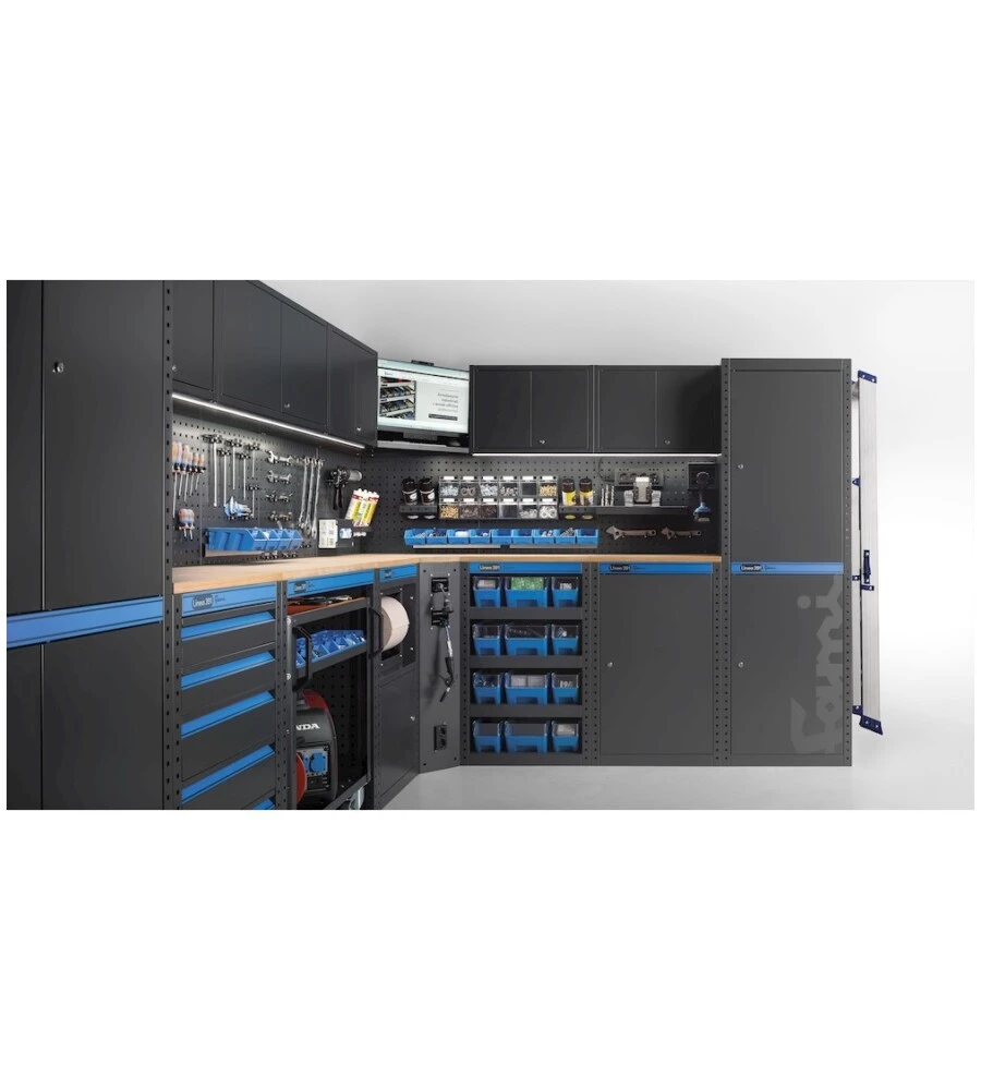 ARREDAMENTO MODULARE GARAGE FAMI "LINEA 391" ANGOLARE IN LAMIERA ANTRACITE 368,8+247,2X49,5X190 CM