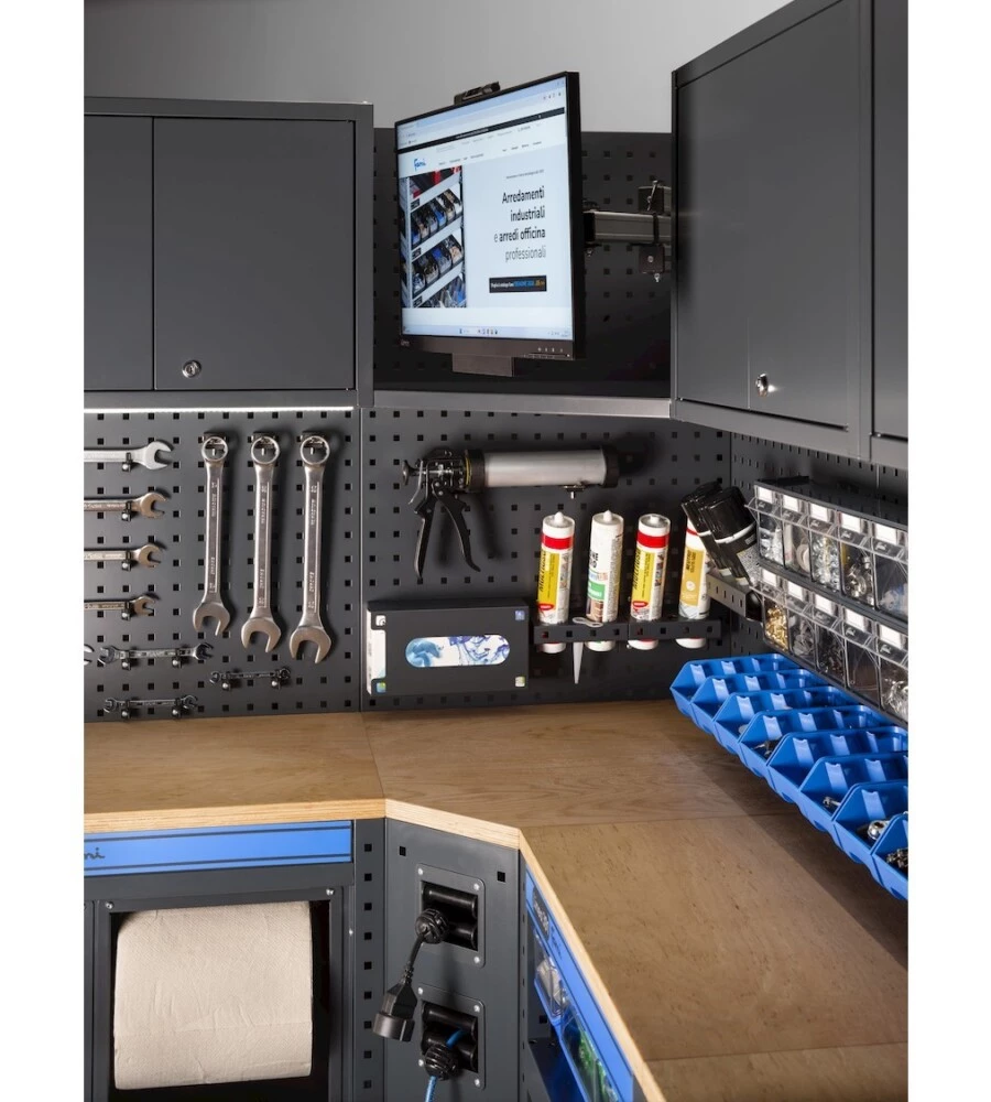 ARREDAMENTO MODULARE GARAGE FAMI "LINEA 391" ANGOLARE IN LAMIERA ANTRACITE 368,8+247,2X49,5X190 CM