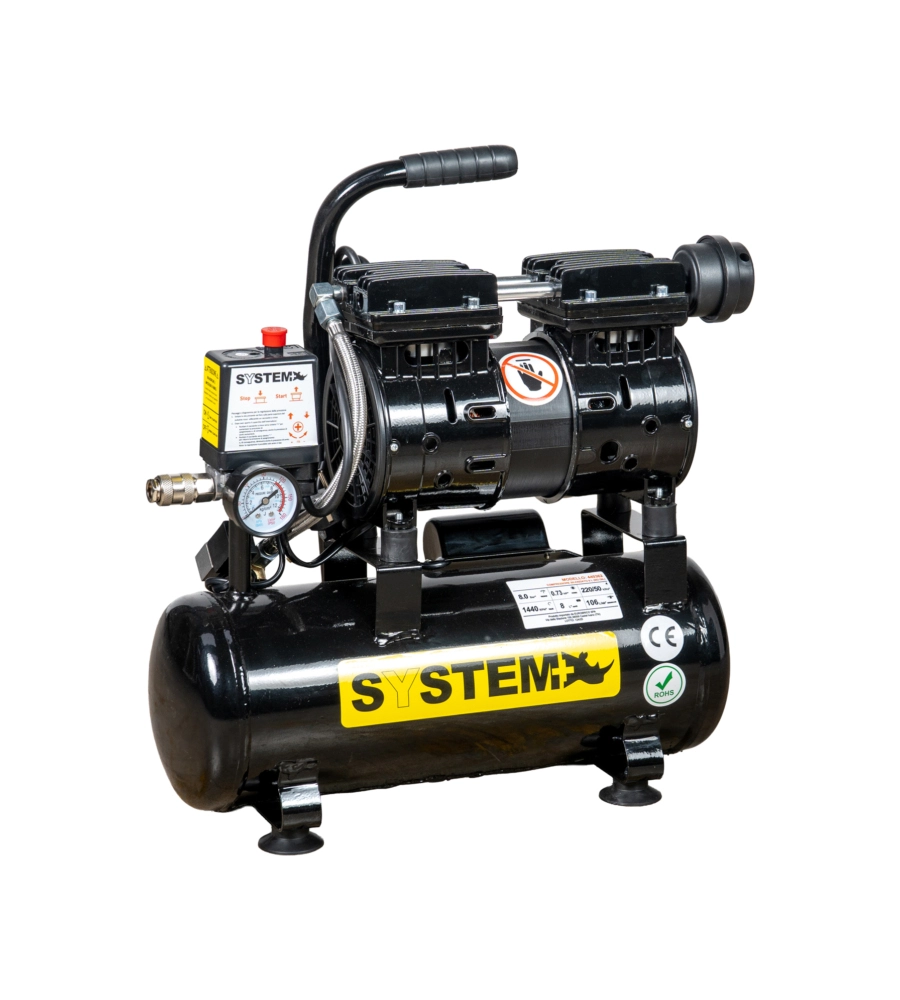 Compressore aria silenziato System+ 8lt 0,73hp