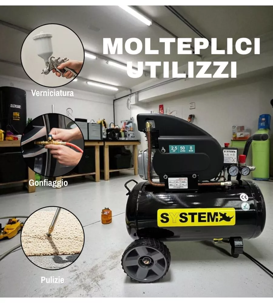 Compressore aria lubrificato System+ 50lt 2,5hp