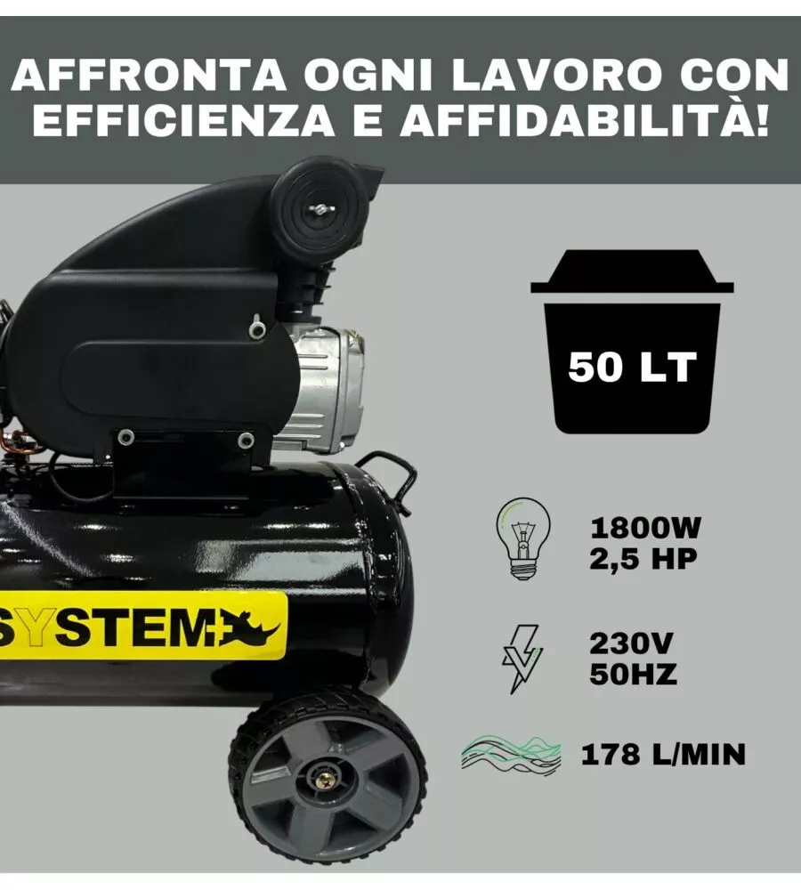Compressore aria lubrificato System+ 50lt 2,5hp