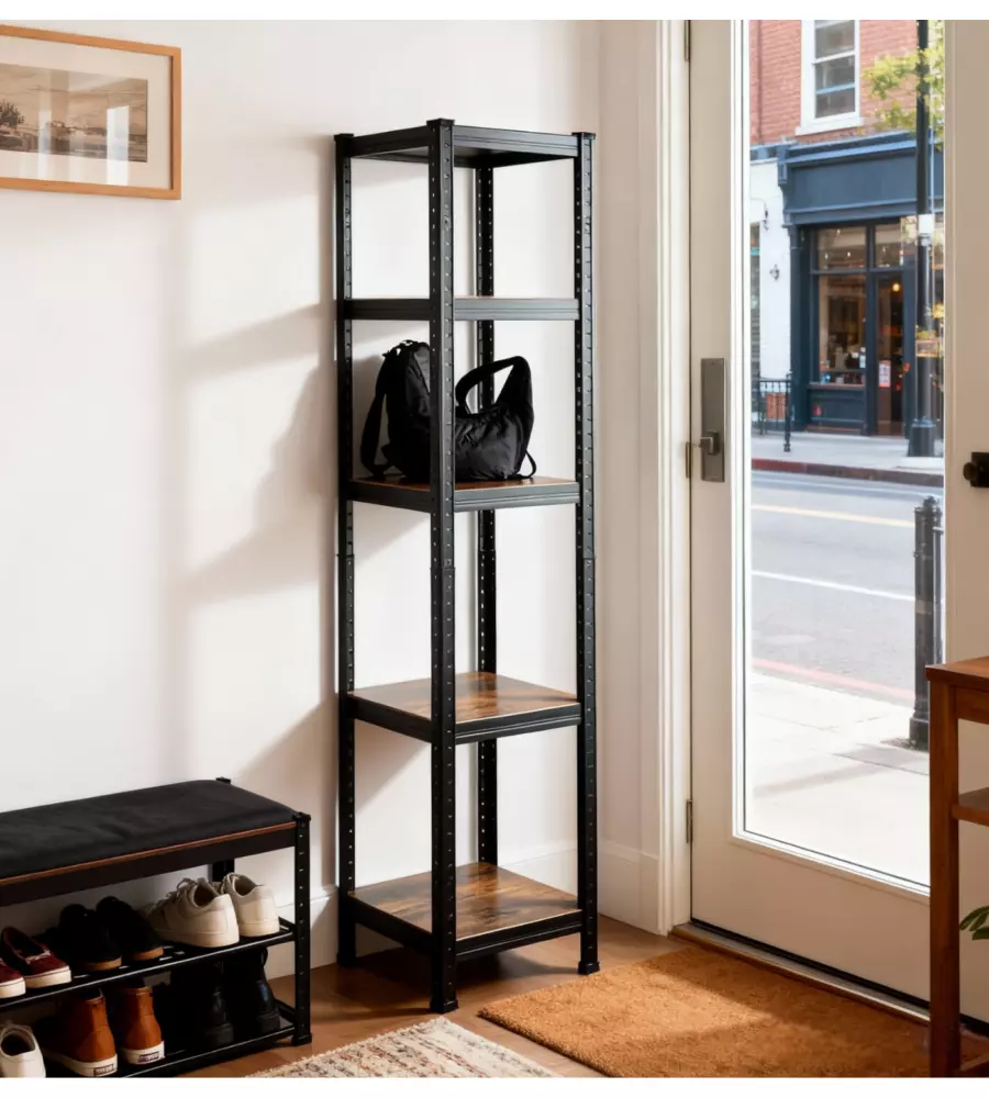 Scaffale in metallo 5 ripiani Easy System effetto legno antico portata 450 kg 40x40x180 cm