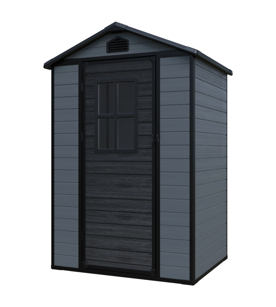 Casetta da giardino Domus "Leonor 4x3" in resina grigio con porta battente singola 129x106x198 cm