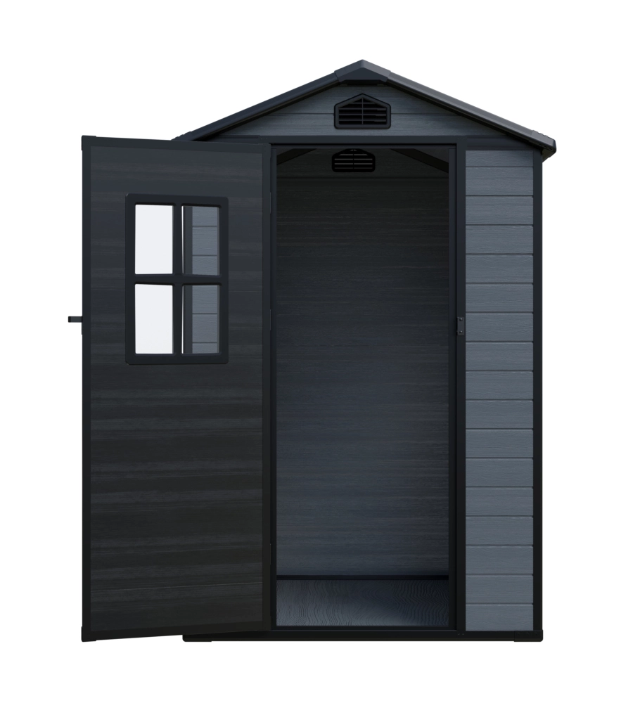 Casetta da giardino Domus "Leonor 4x3" in resina grigio con porta battente singola 129x106x198 cm