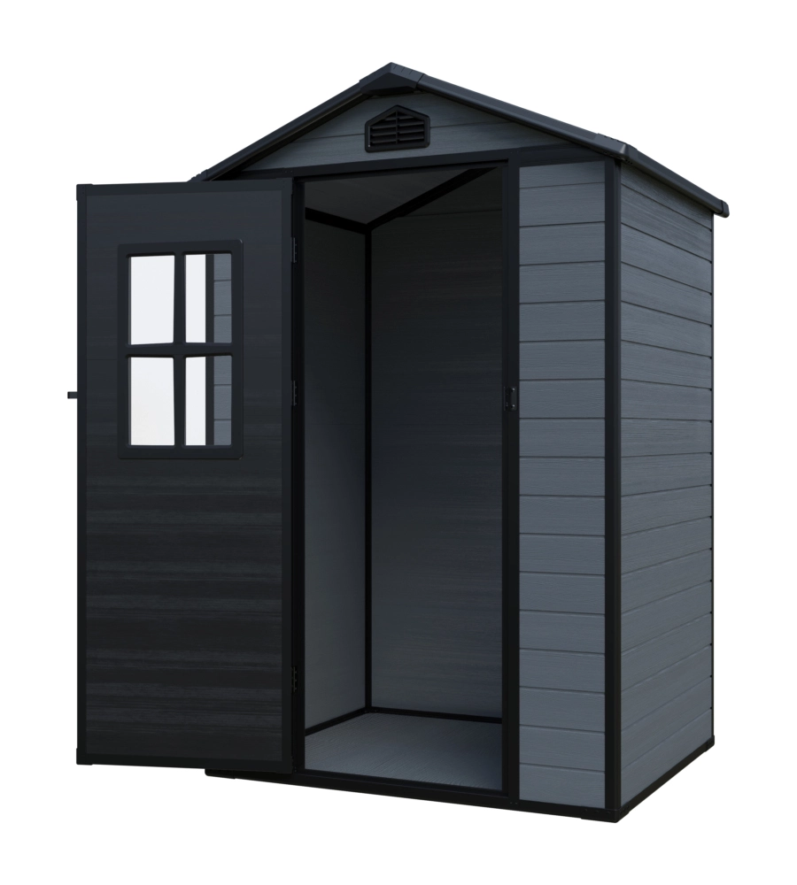 Casetta da giardino Domus "Leonor 4x3" in resina grigio con porta battente singola 129x106x198 cm