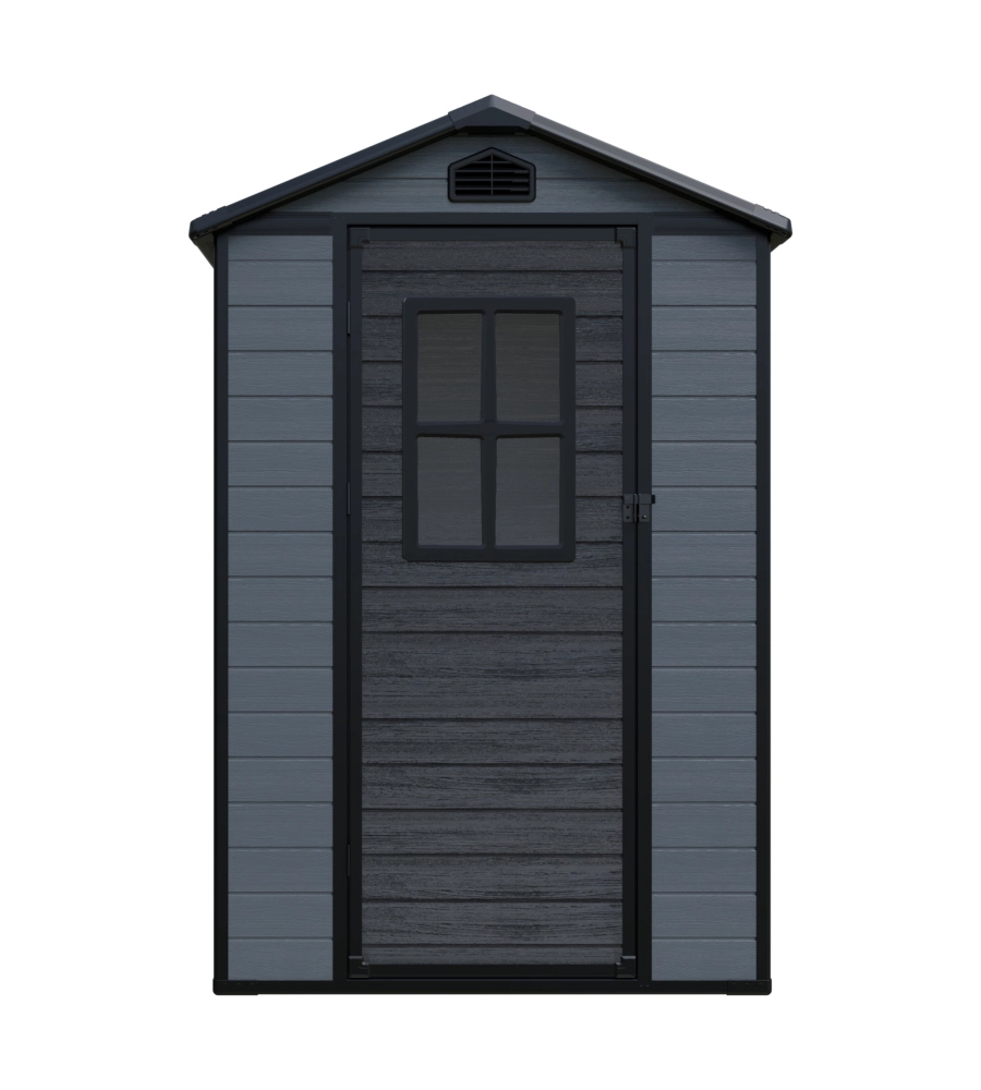 Casetta da giardino Domus "Leonor 4x3" in resina grigio con porta battente singola 129x106x198 cm