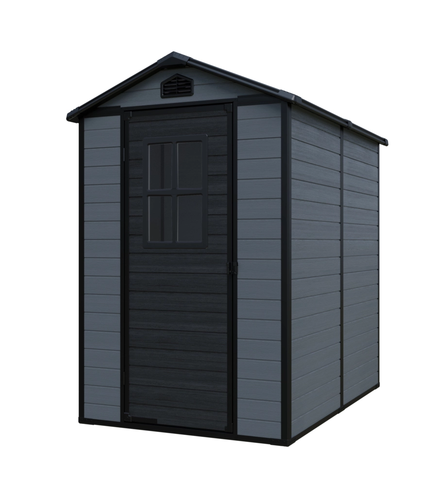 Casetta da giardino Domus "Leonor 4x6" in resina grigio con porta battente singola 134x194x198 cm