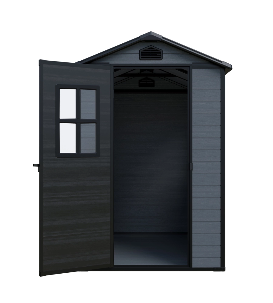 Casetta da giardino Domus "Leonor 4x6" in resina grigio con porta battente singola 134x194x198 cm