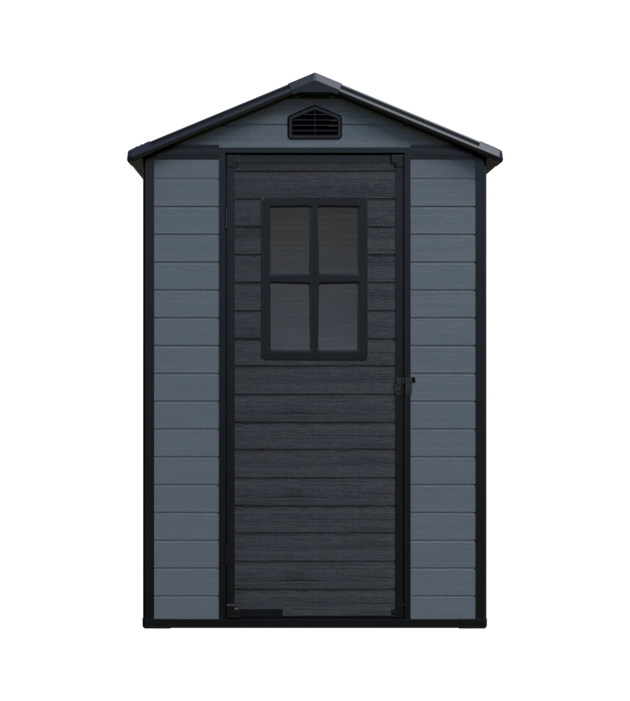 Casetta da giardino Domus "Leonor 4x6" in resina grigio con porta battente singola 134x194x198 cm