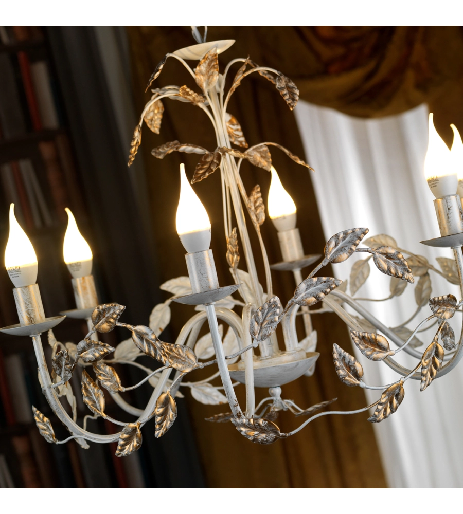 LAMPADARIO 6 LUCI ONLI "COLLANA" AVORIO E14
