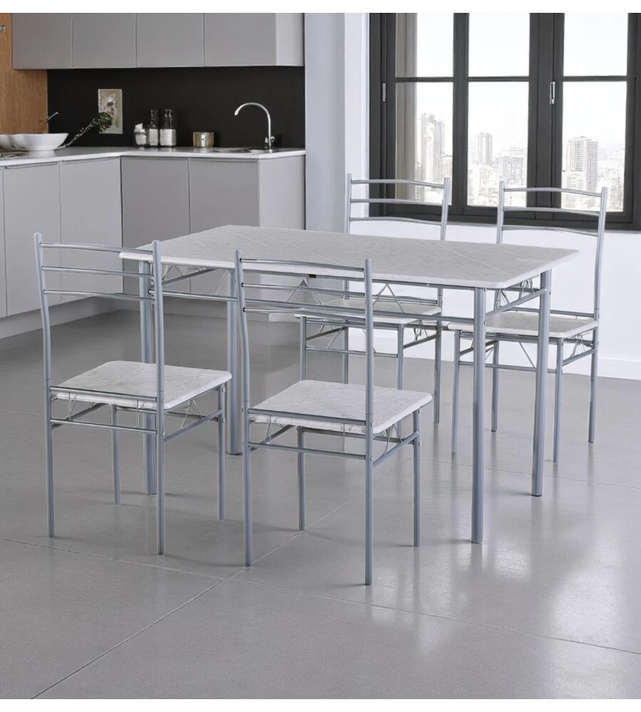 SET SALA DA PRANZO "BERGEN" STONE GREY 4 SEDUTE