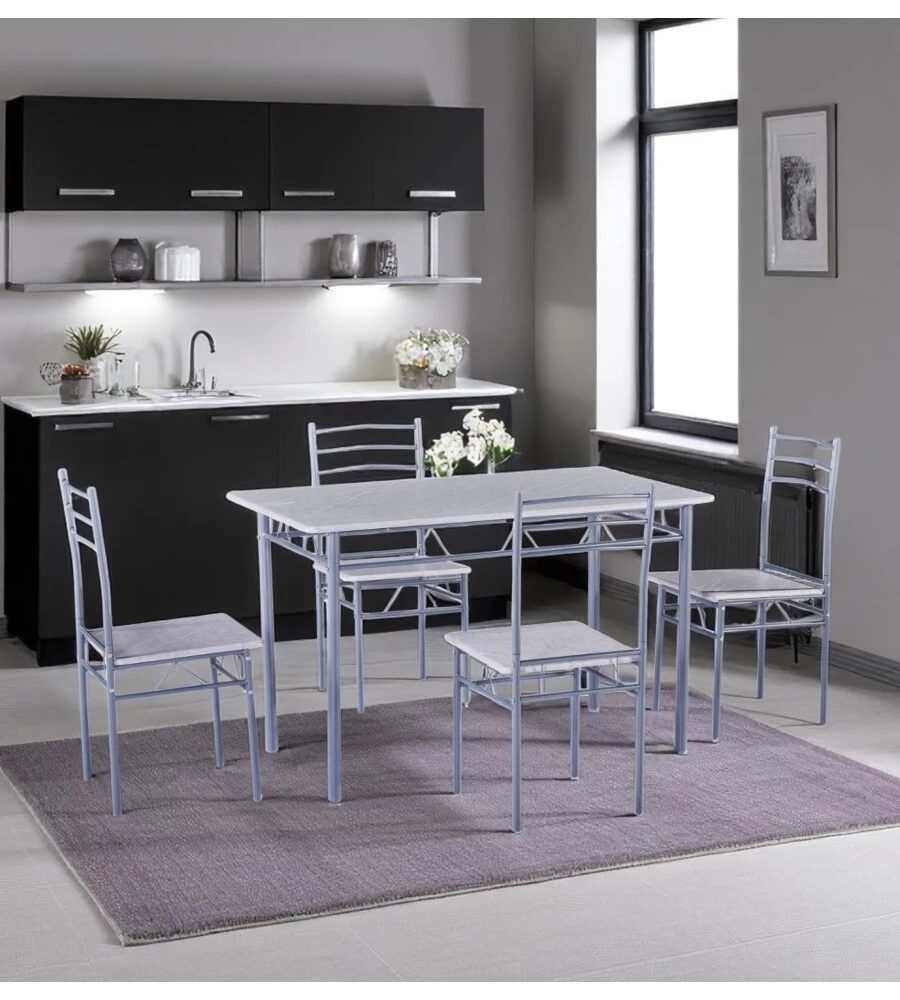 SET SALA DA PRANZO "BERGEN" STONE GREY 4 SEDUTE