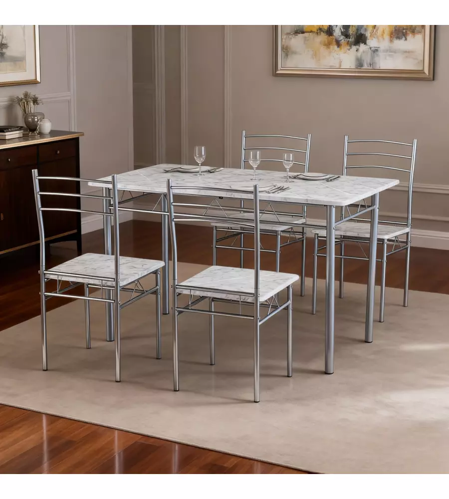 SET SALA DA PRANZO "BERGEN" STONE GREY 4 SEDUTE