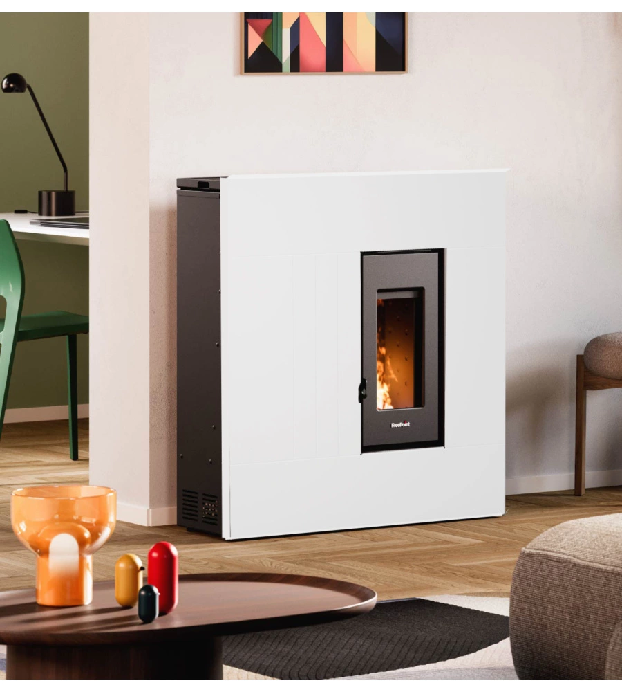 STUFA A PELLET SLIM ERMETICA FREEPOINT "RES 7 T2" BIANCO 6,9 KW CON WI-FI