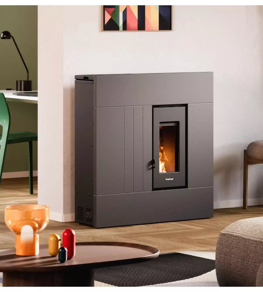 STUFA A PELLET SLIM ERMETICA FREEPOINT "RES 7 T2" ANTRACITE 6,9 KW CON WI-FI