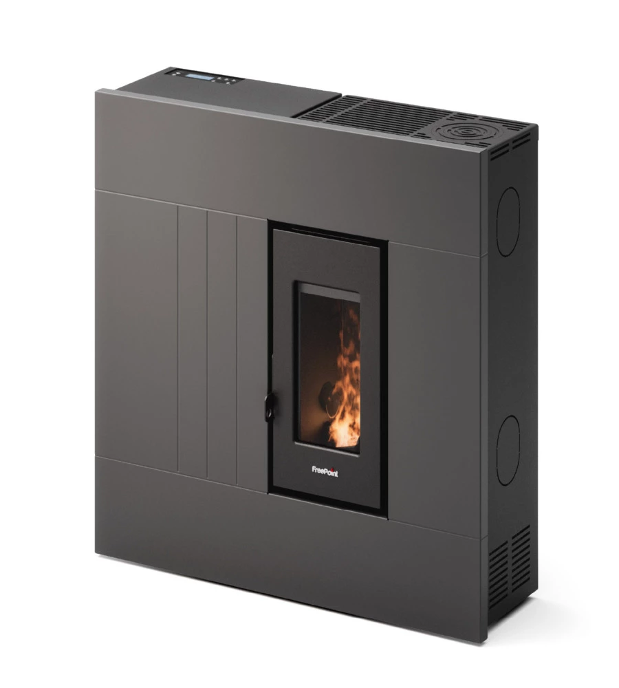 STUFA A PELLET SLIM ERMETICA FREEPOINT "RES 7 T2" ANTRACITE 6,9 KW CON WI-FI