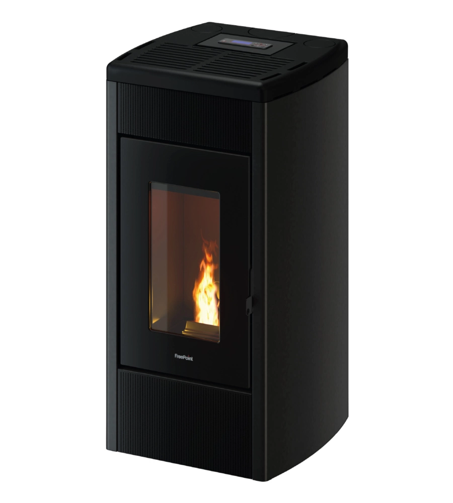 STUFA A PELLET VENTILATA E CANALIZZATA FREEPOINT "DUKE" NERO 13,7 KW CON WI-FI